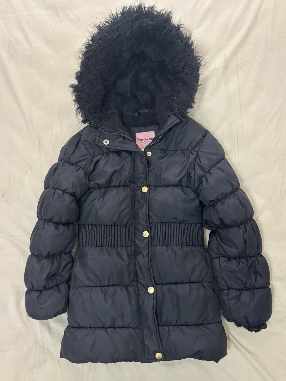 Juicy Couture Black Quilted Faux-Fur Hooded Puffer Coat